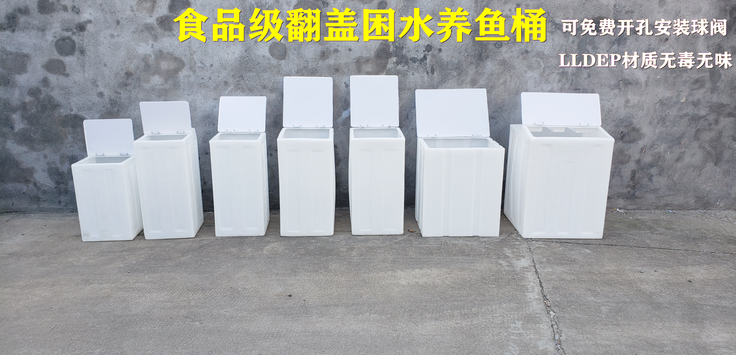 Food grade fish farming box with flip cover, PE trapped water tank, car mounted fishing box, thickened horizontal water storage bucket, outdoor square