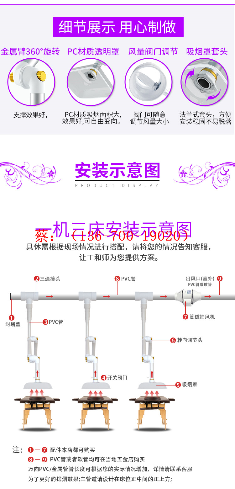 Moxibustion smoke exhaust system can provide a complete set of customized bamboo tube support arm fans for wholesale