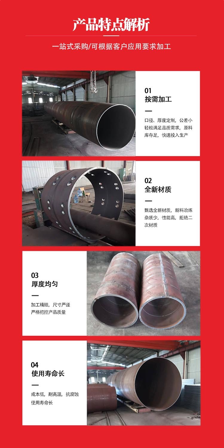 Thick walled straight seam welded pipe, large-diameter coil pipe, steel structure column, steel pipe, conical column, pipe element construction and processing