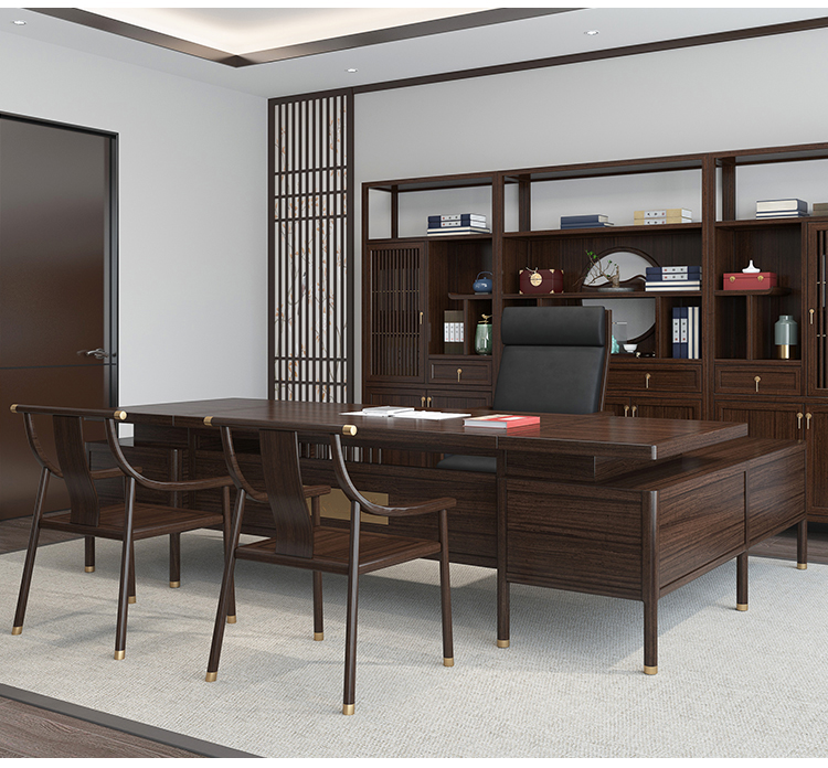 Solid wood CEO's desk, office desk, boss's desk, minimalist modern light luxury director's long class desk, desk and chair combination