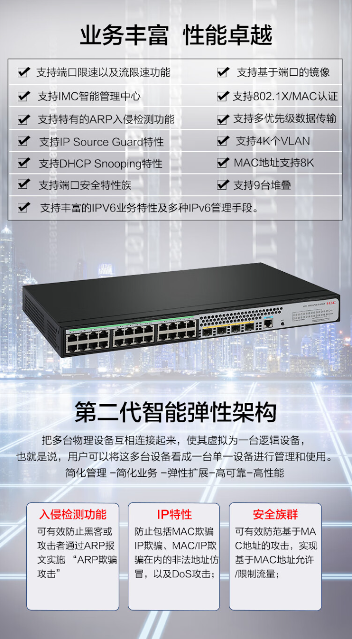 Xinhua San (H3C) S5024PV5-EI 24 Gigabit Electrical Port+4 Gigabit Optical Full Gigabit Layer 2 Web Network Management