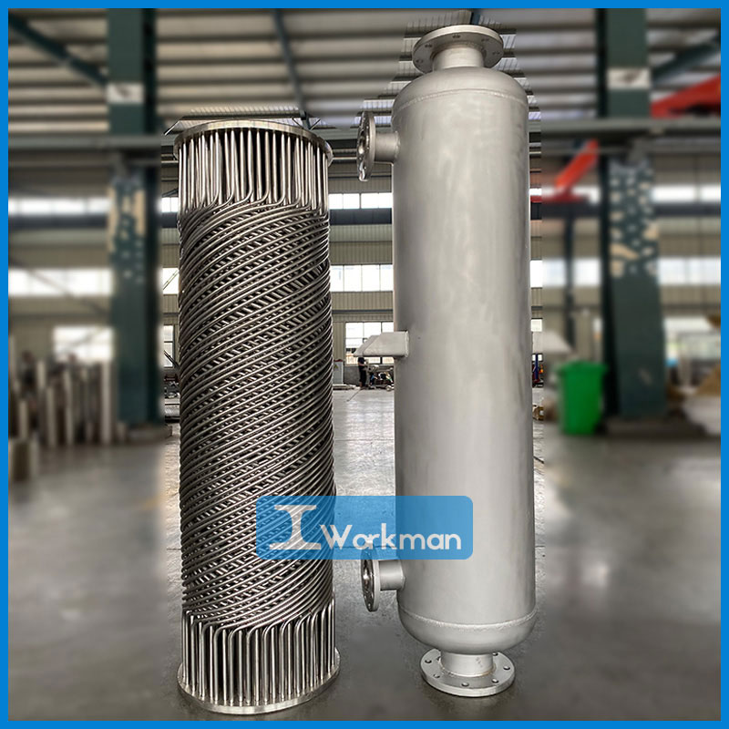 Material distillation spiral wound tube heater horizontal sleeve condenser raw water heat exchanger