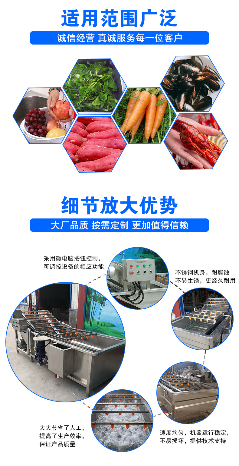 Qihong fully automatic fruit bubble cleaning machine, winter jujube spray type fruit washing machine, clam flipping and impurity removal cleaning equipment