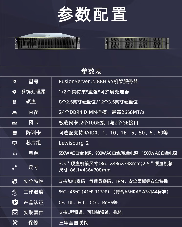 Hyperfusion RH2288H V5 server 4210R CPU | 32GB memory | 550W power distribution