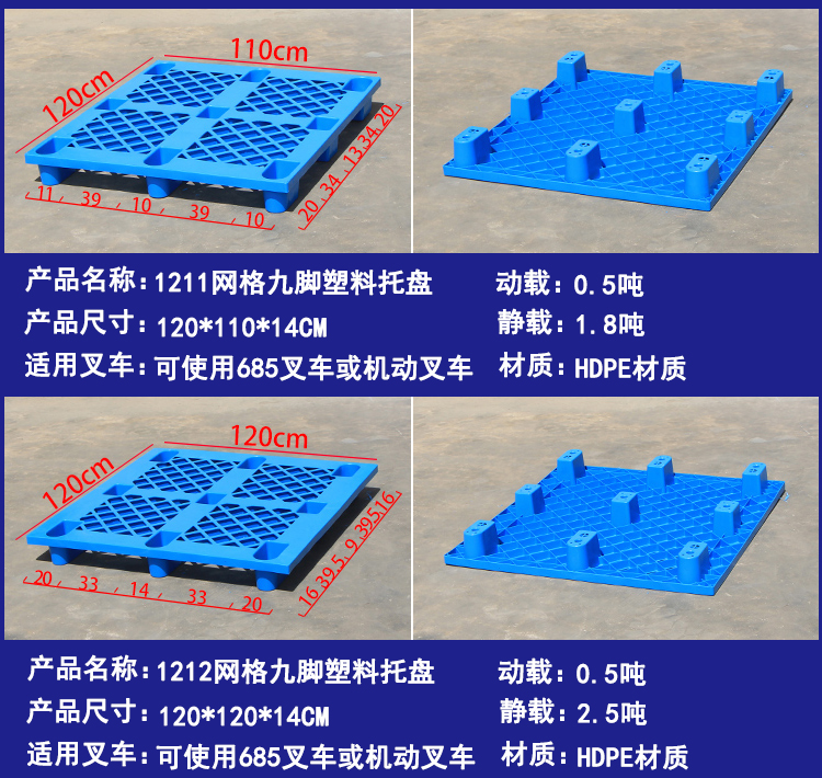 New 1208 Grid Nine Foot Plastic Card Forklift Industrial Logistics Plastic Tray Storage Cushion Warehouse Moisture-proof Board