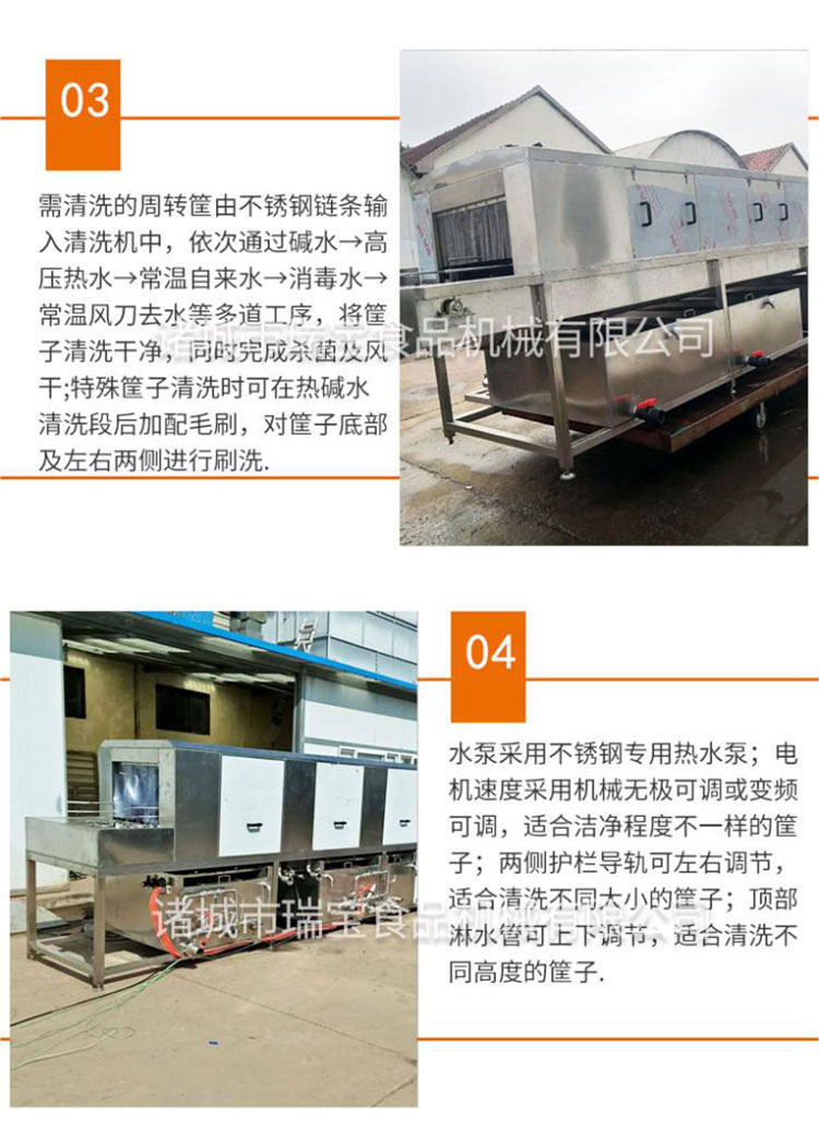 Continuous basket washing machine, turnover basket cleaning machine, high-pressure spray degreasing, meat skewer basket cleaning machine