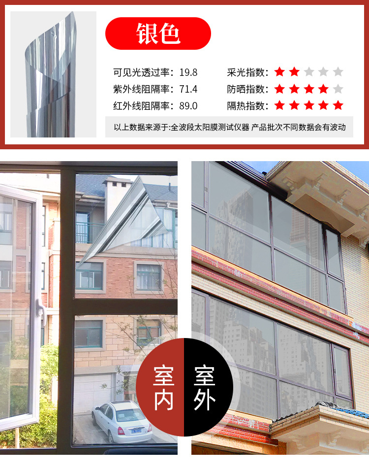 Sunshade and thermal insulation film, sunscreen, opaque glass sticker, solar film wholesale factory, sunshade and sunscreen film, unidirectional reflection