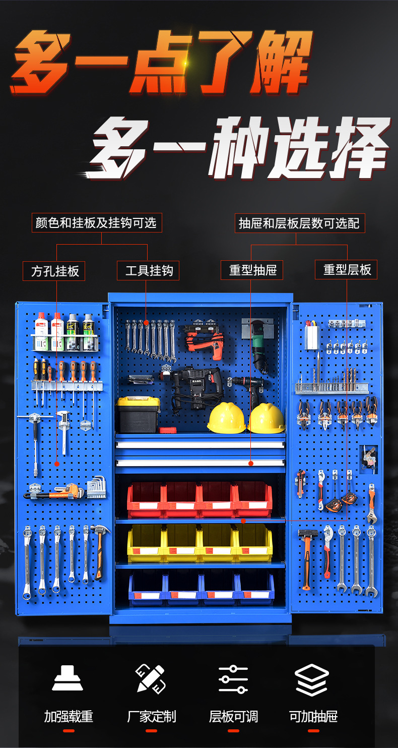 Thickened heavy-duty hardware tool cabinet, factory workshop, double door auto repair, multifunctional lockable drawer, tool storage cabinet