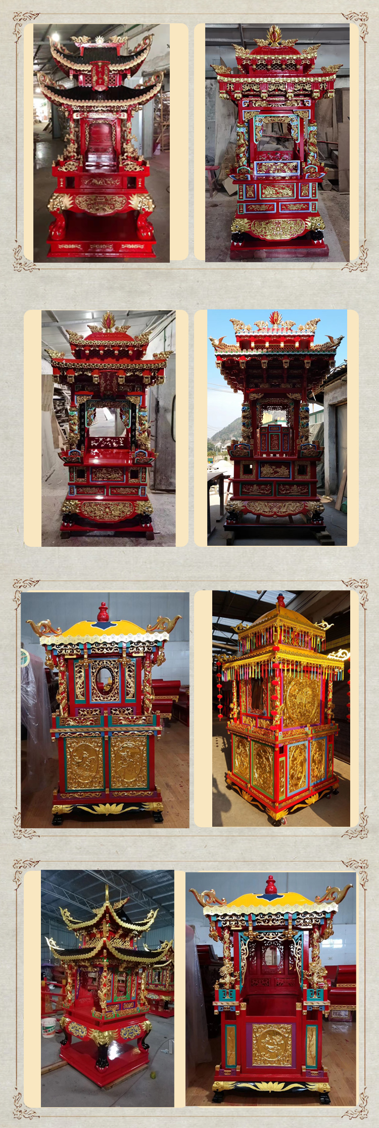 Pure handmade wood carving and carving of Mazu divine sedan chair, traditional temple fair treasure chariot, carrying Buddha sedan chair, divine sedan chair