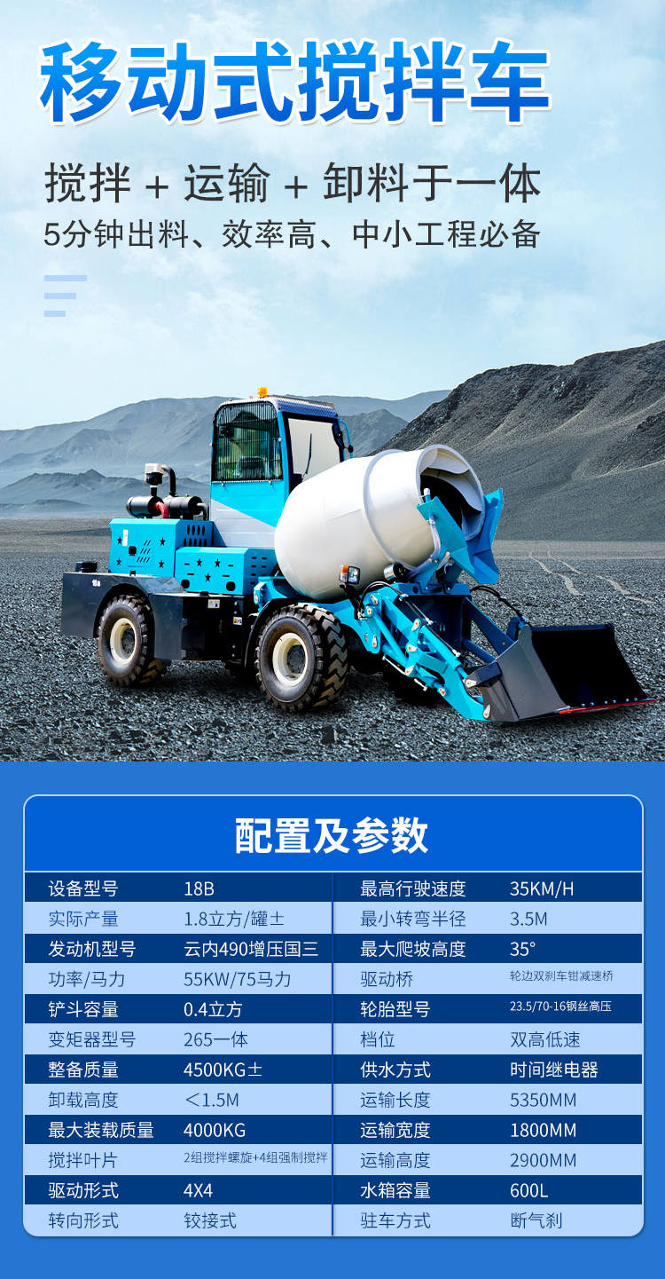 Small concrete engineering transport vehicle Construction mortar aggregate mixing tank truck Self loading mixer truck