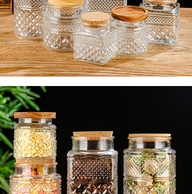 Wholesale of new glass jars with large capacity, thickened sealed jars, bamboo lids, tea storage jars, snack and miscellaneous grain storage jars