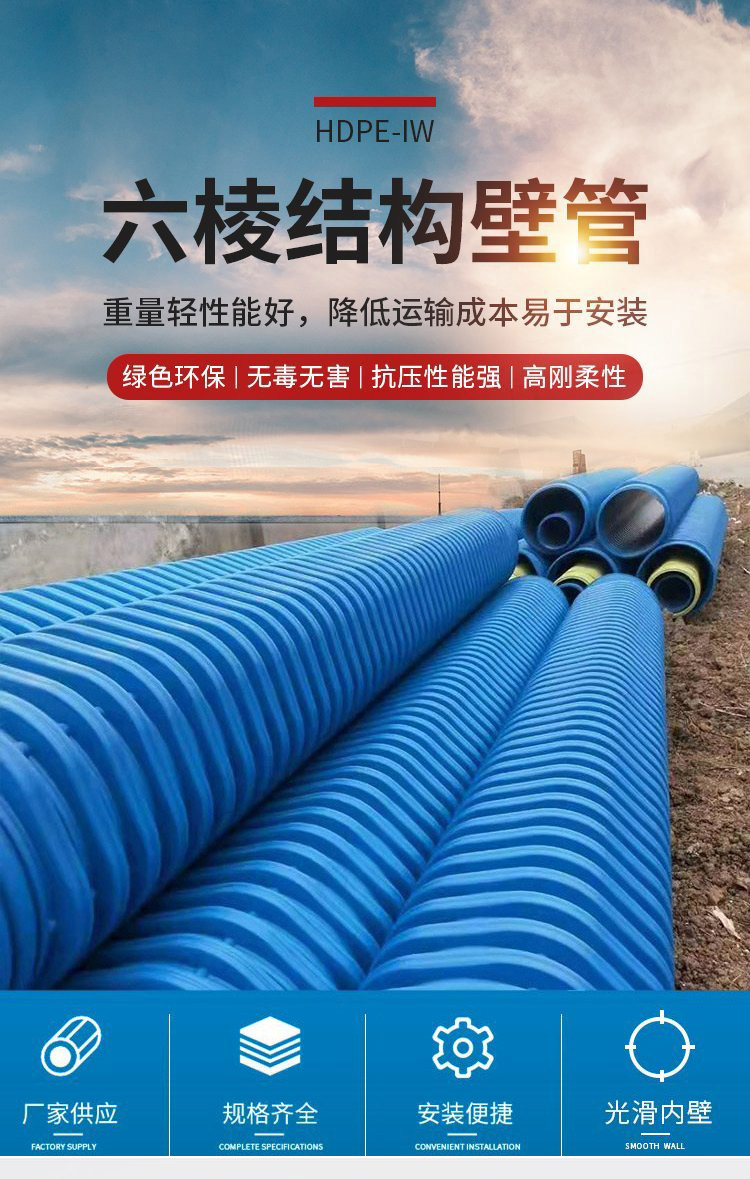 HDPE IW modified polyethylene hexagonal pipe high-density and high-performance national standard blue structural wall double wall corrugated pipe