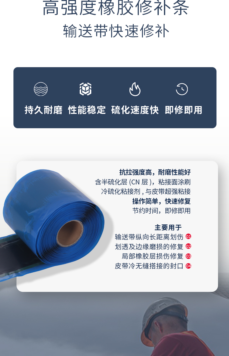 Rubber repair strip with semi vulcanized layer for repairing long-distance scratches on coal conveyor belts