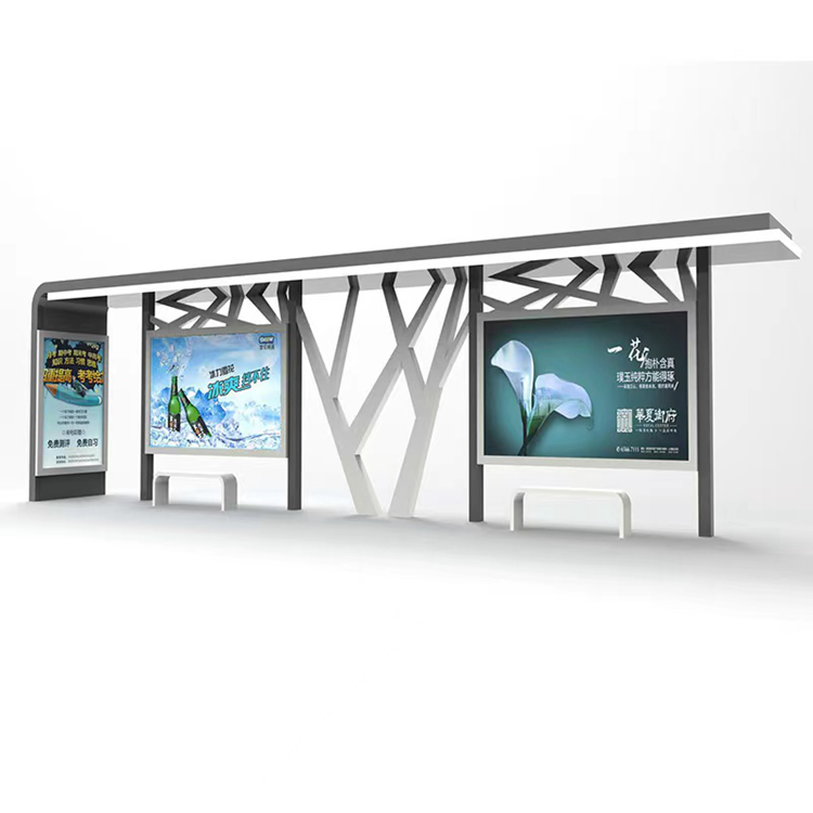 Modern minimalist bus shelter made of stainless steel material, sold directly by manufacturers through high-temperature electrostatic spray molding