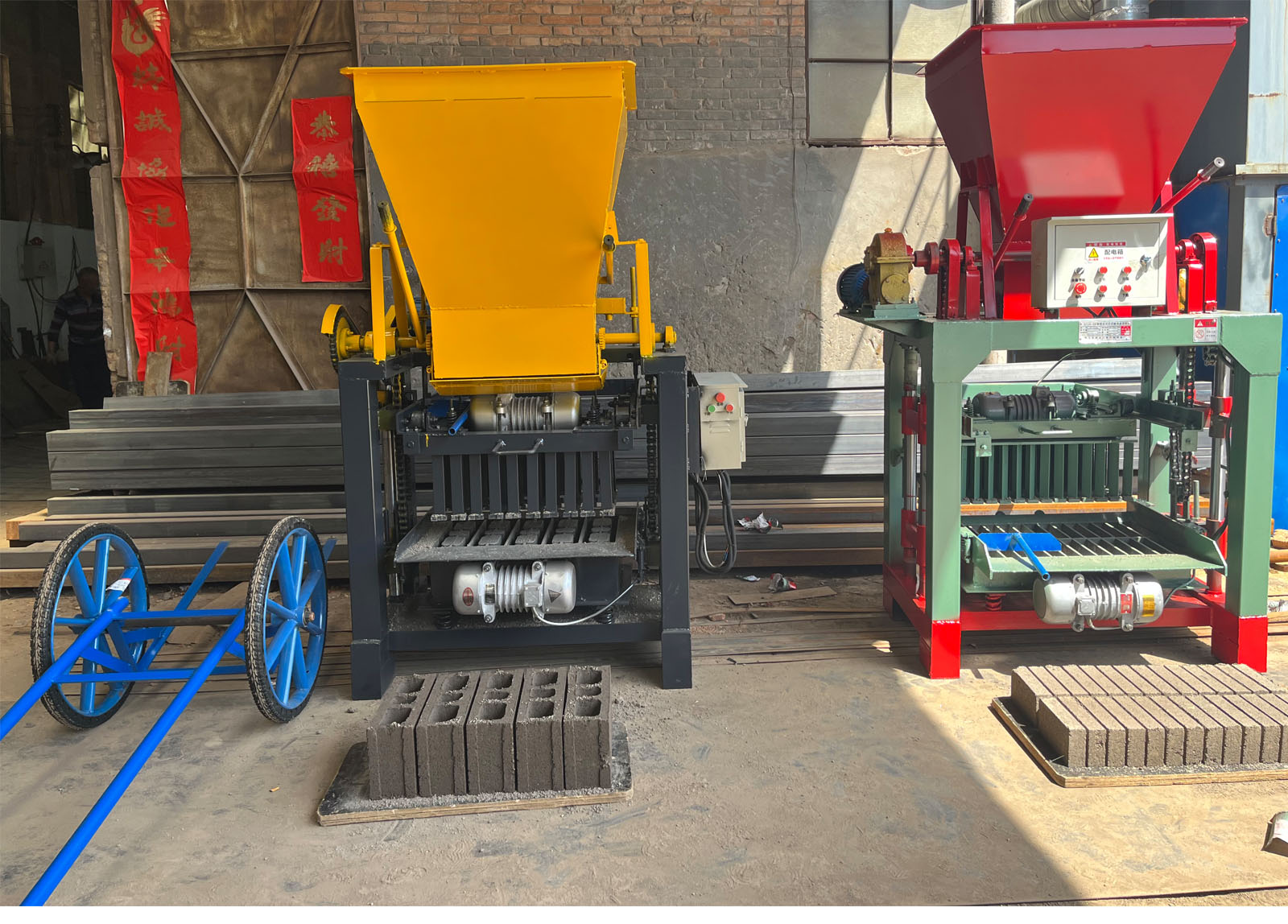 Small semi-automatic cement hollow brick machine Road edge stone brick machine Fly ash briquetting machine Fully automatic unburned brick equipment