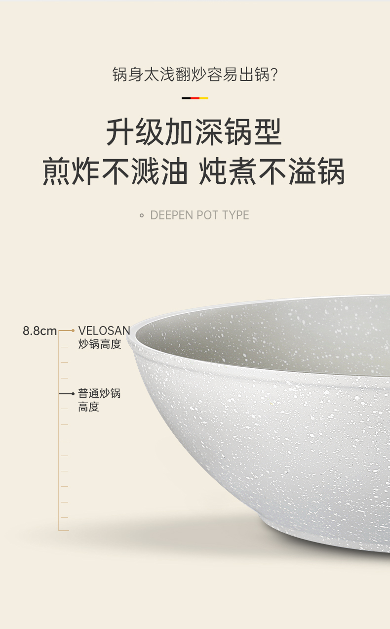 Flat bottom frying pan with three layers of thermal conductivity, bottom without lifting stove VELOSAN (Wenlun Mountain) AVE02010003