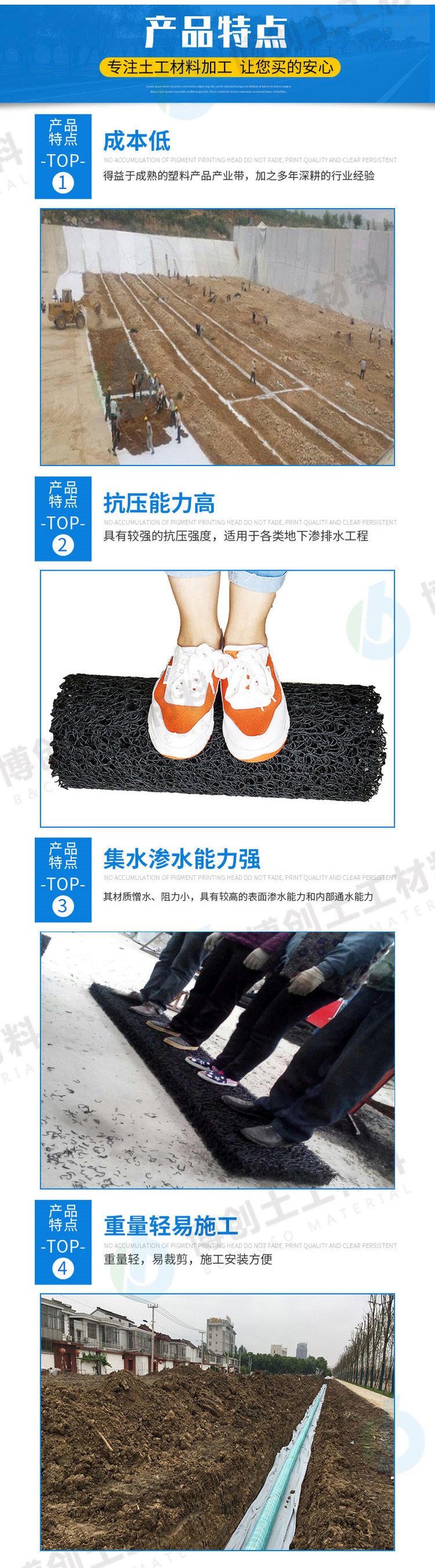 Geomat mesh interwoven drainage board, 1-10cm, all-round drainage network mat, Chuangxing