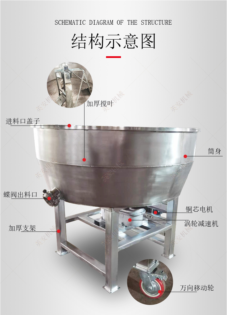 Stainless steel flat mouth mixer Mobile dry and wet grass material mixer Vertical coarse grain powder mixer