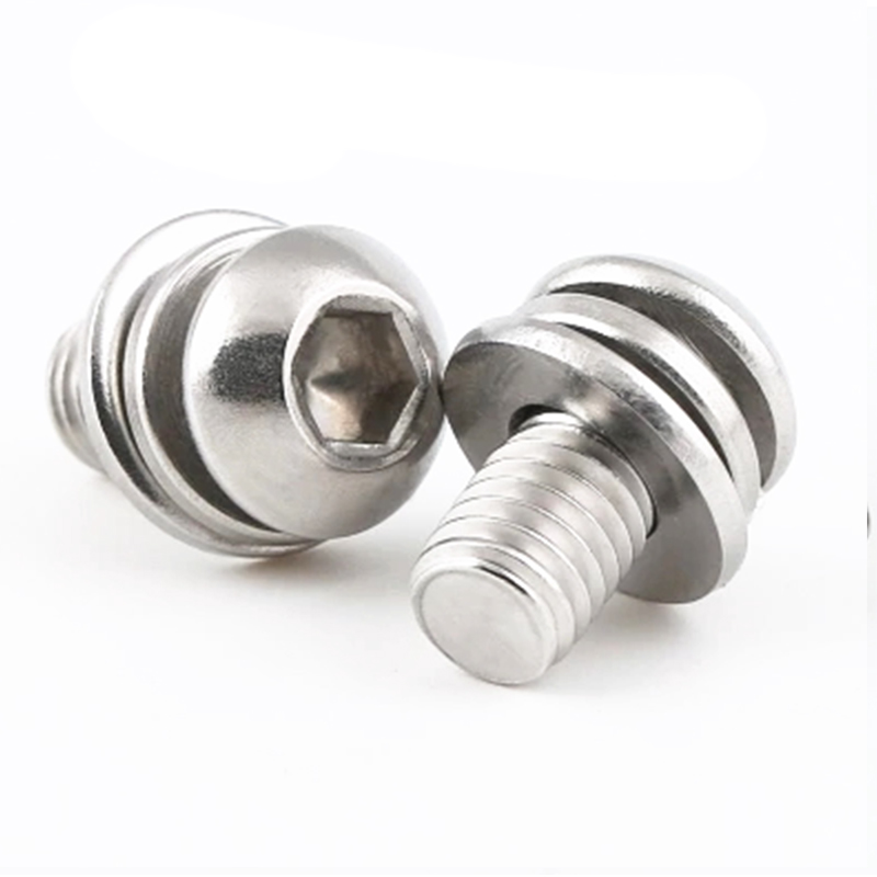 ISO7380 304 316 stainless steel round head pan head flat round head hex socket triple combination screw stock