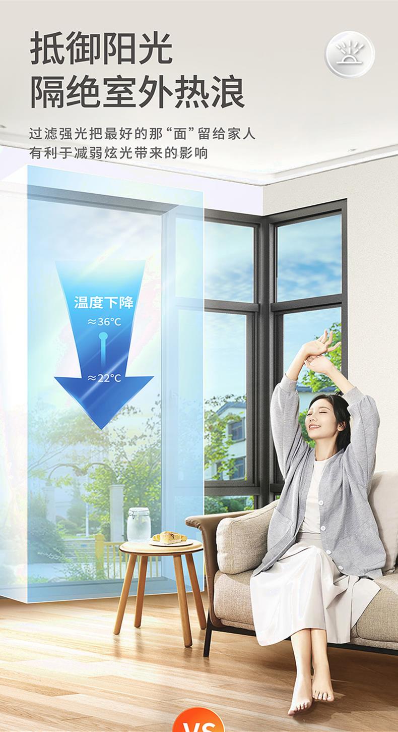 Window sunscreen and thermal insulation film, household balcony, sunlight room, sunshade sticker, window sticker, anti peeping and anti walking light, unidirectional perspective