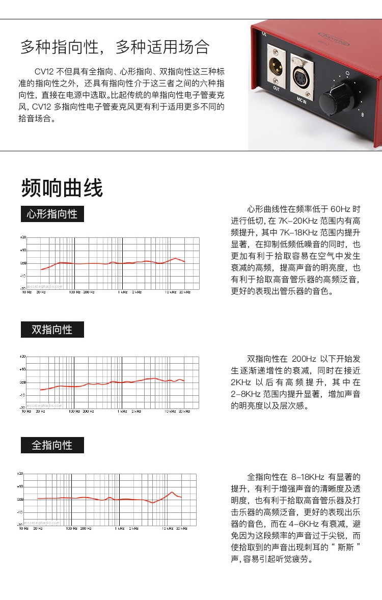 Avantone pro CV-12 CV12大振膜多指向电子管话筒麦克风插图3