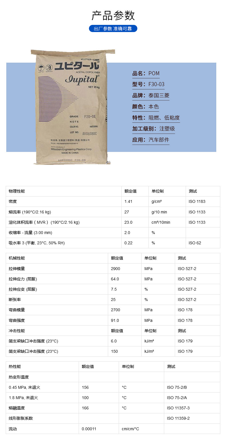 Injection grade POM Thailand Mitsubishi F30-03 high flow heat stability high rigidity thin-walled products