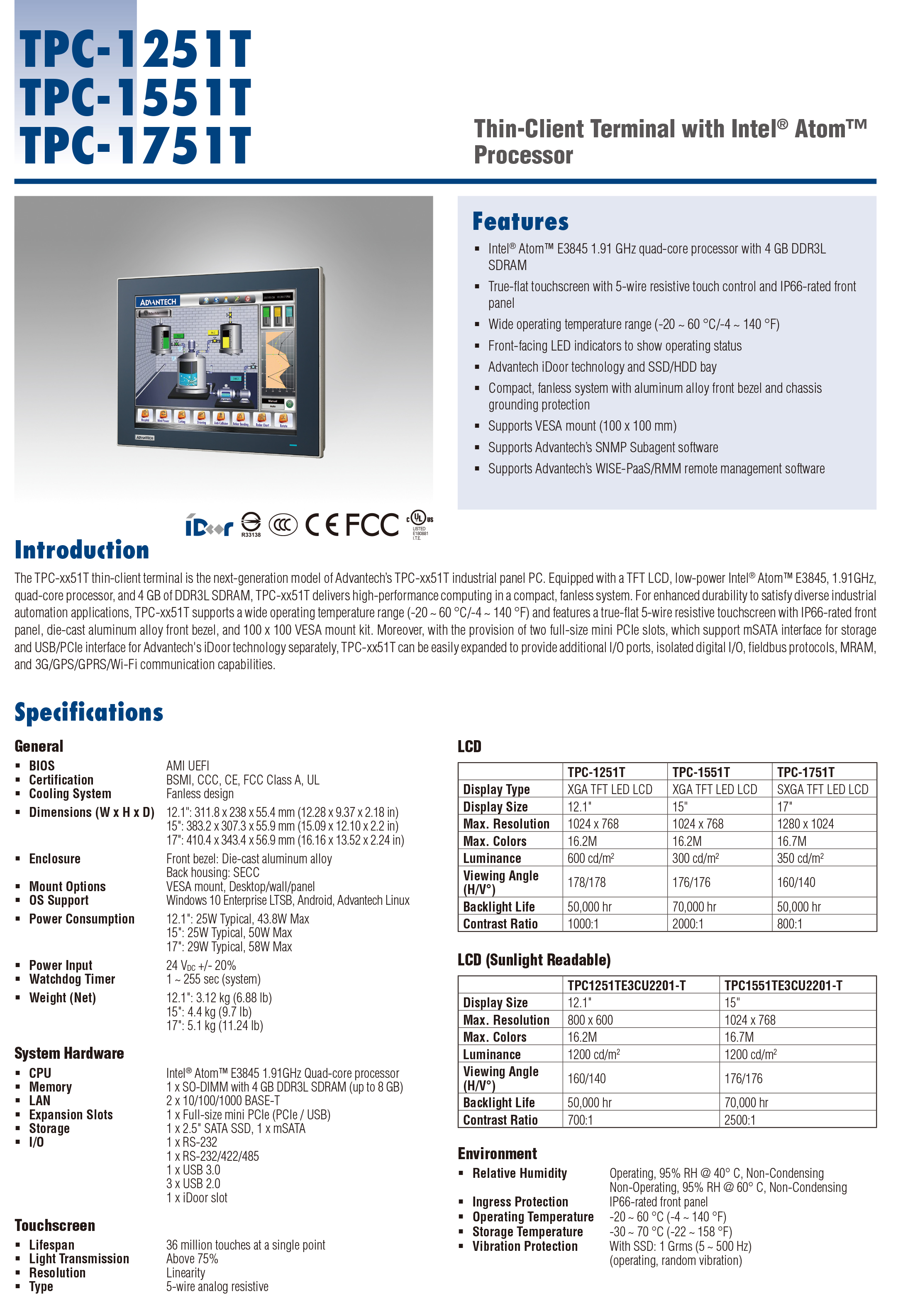 Advantech TPC-1551T Industrial Tablet Integrated Machine Maintenance Compact Fanless Display Manufacturer