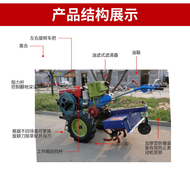 Farmland, orchard, hand-held rotary tiller, small plot farmland, tractor, strawberry and scallion trenching and soil plowing machine