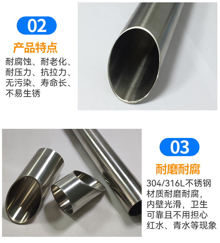 Customized stainless steel water pipes, National Standard II series, compression type, direct drinking water pipes, medical hygiene grade, pure water pipes