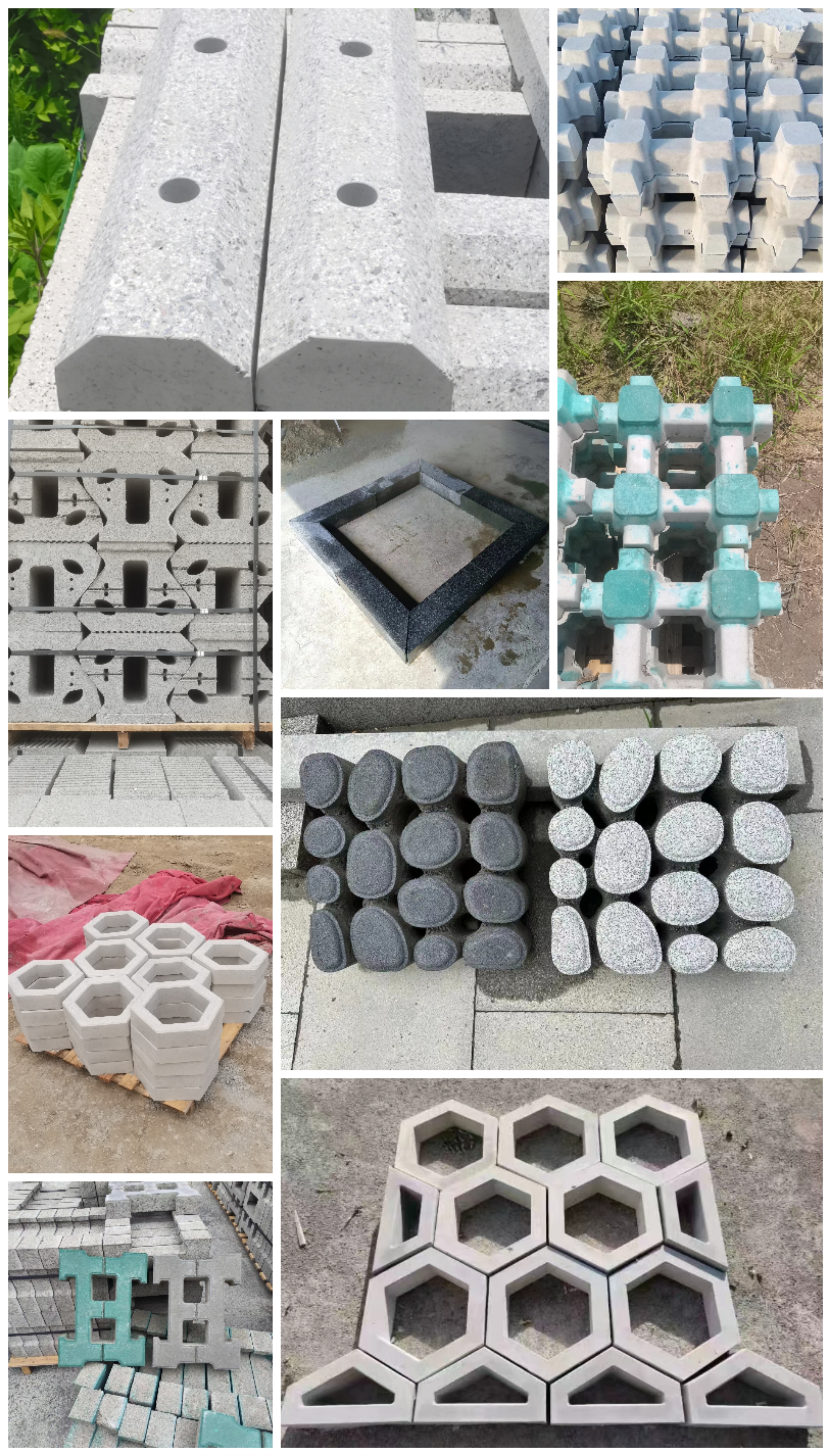 Hexagonal slope protection brick module brick well, splayed grass planting brick, tactile paving brick, tree enclosure, stone well cover