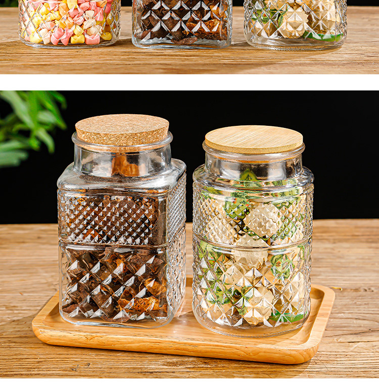 Wholesale of new glass jars with large capacity, thickened sealed jars, bamboo lids, tea storage jars, snack and miscellaneous grain storage jars