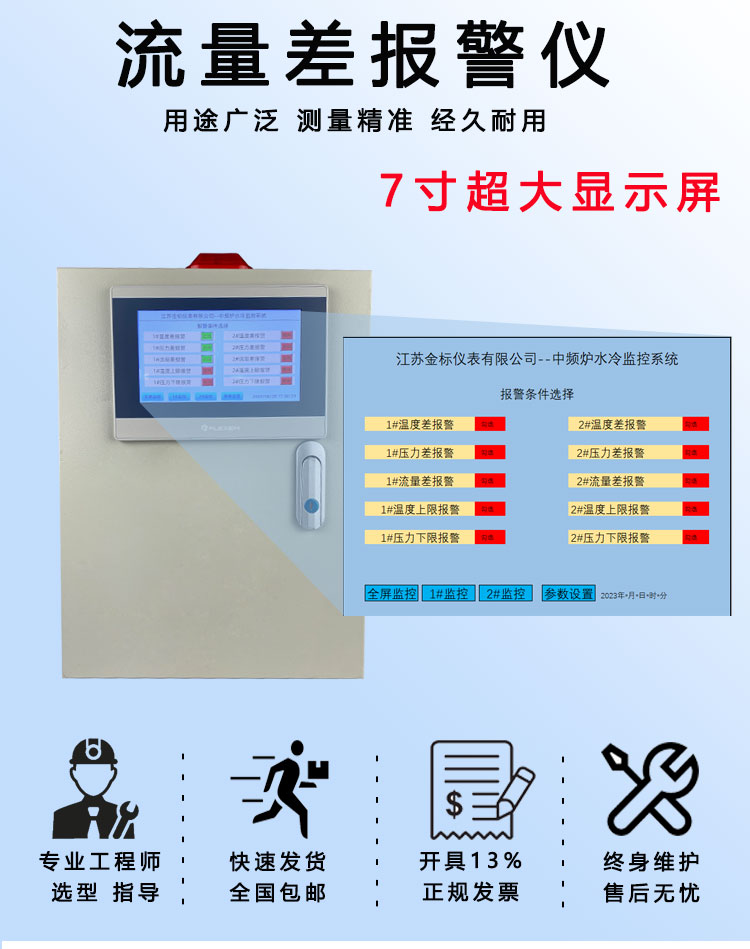 Intermediate frequency furnace inlet and outlet water flow difference alarm device Furnace return cooling water temperature and pressure monitoring alarm system