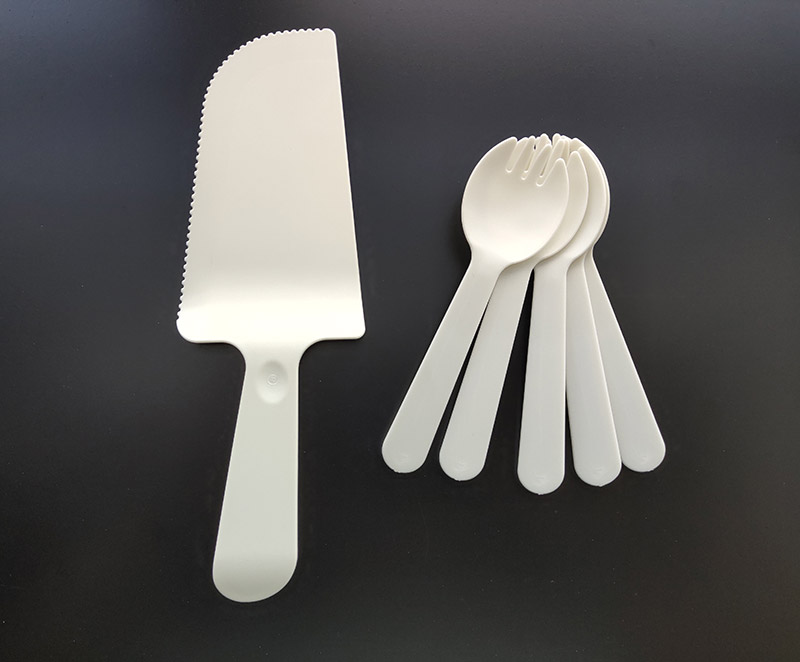 PLA degradable cake knife fork spoon set Disposable tableware four piece set custom dessert gift