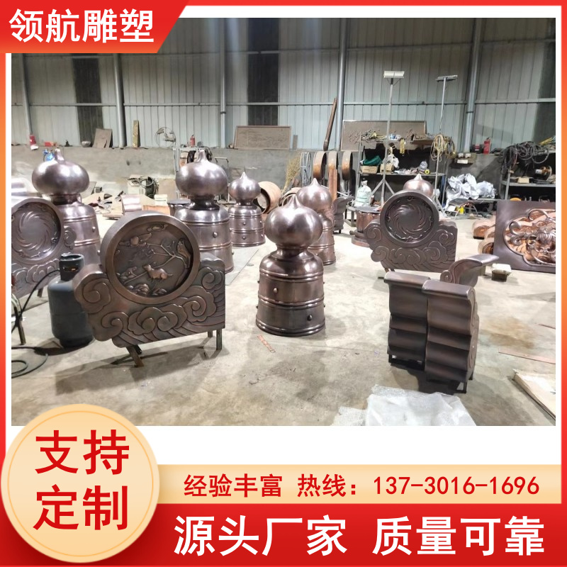 Manufacturer of large pure copper tower brake with cast copper tower tip sculpture, all copper tower wheel decorations, ancient architecture copper tiles support customization