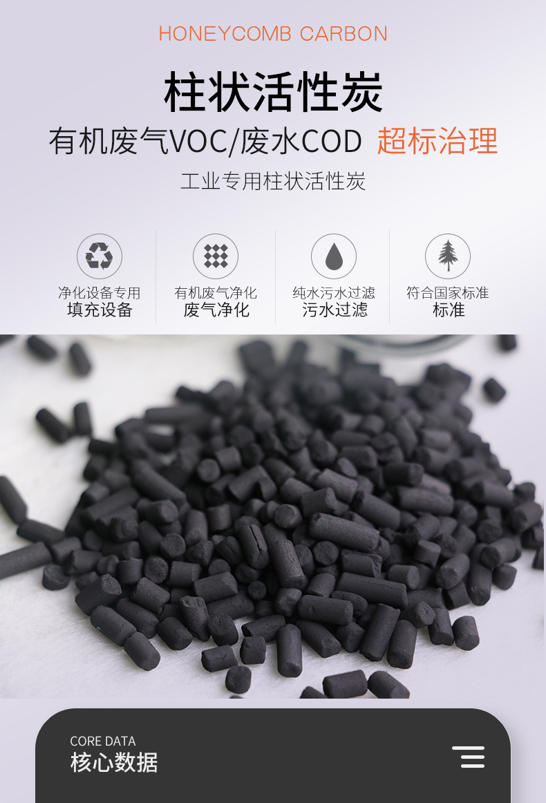 Treatment of Industrial Waste Gas from Columnar Coal Based Activated Carbon Baking Paint House, Odor and Color Removal, Filter Adsorbent, Wooden Carbon