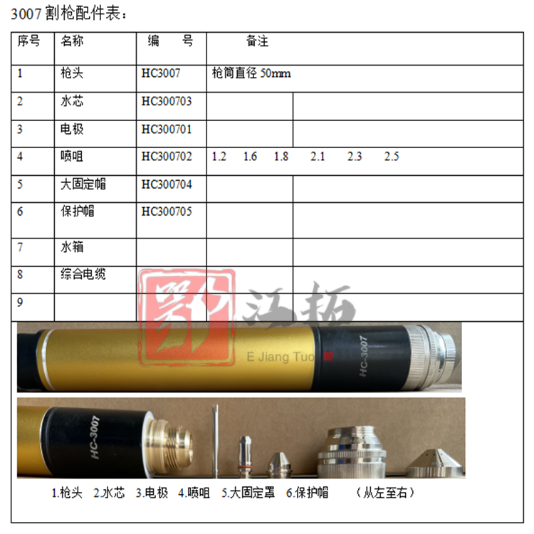 Huarong HC3007 cutting gun consumables electrode 300701 nozzle 300702 protective cap 300705