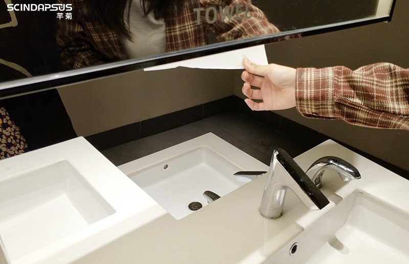 Stainless steel multifunctional mirror cabinet with concealed hand purifier embedded in an integrated slide rail mirror for hand washing, paper drawing, and hand drying