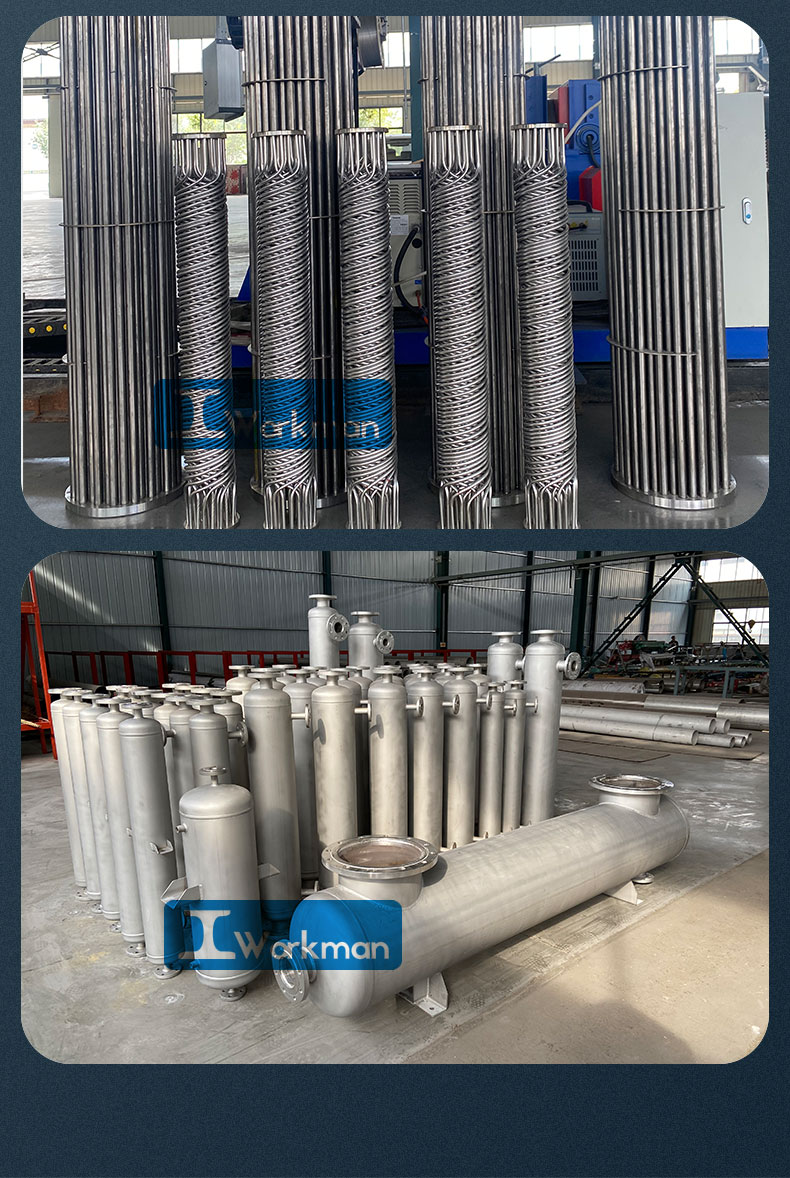 Material distillation spiral wound tube heater horizontal sleeve condenser raw water heat exchanger