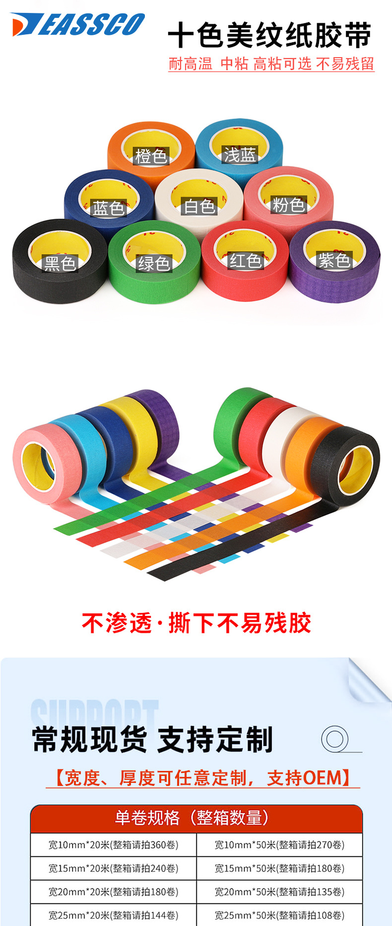 High temperature resistant high viscosity textured Masking tape Wholesale adhesive tape, spray paint, decoration, hand tear single-sided textured paper