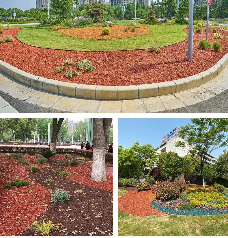 Dyed organic covering, tree pit filling, landscaping, flower bed beautification, sawdust, colored bark