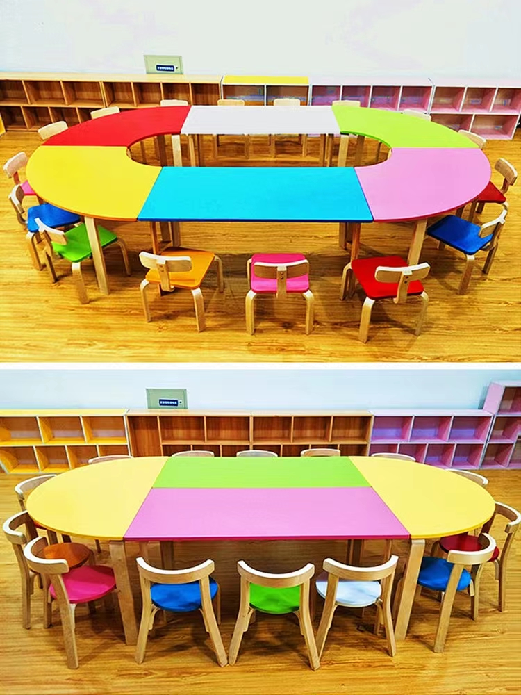 Kindergarten desks, children's tutoring classes, training classes, early education desk combinations, primary school students' painting and art classes, desks and chairs, solid wood