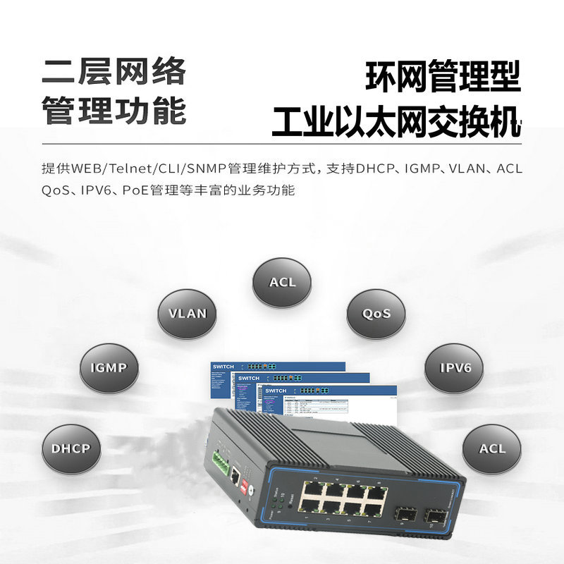 Hanyuan High Tech Gigabit 2 Optical 8 Electrical 10 Port Industrial Ethernet Switch Ring Network Management Guide Rail Installation