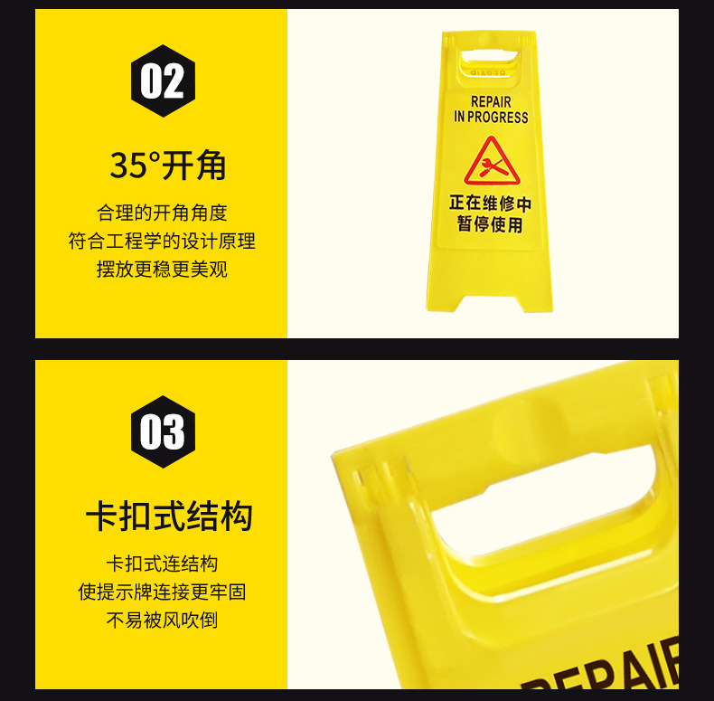 Caution, Floor Slippery Warning Sign, Vertical Anti slip Signboard, Person Sign, Plastic A-Sign, Silk Screen Sign, Construction Site