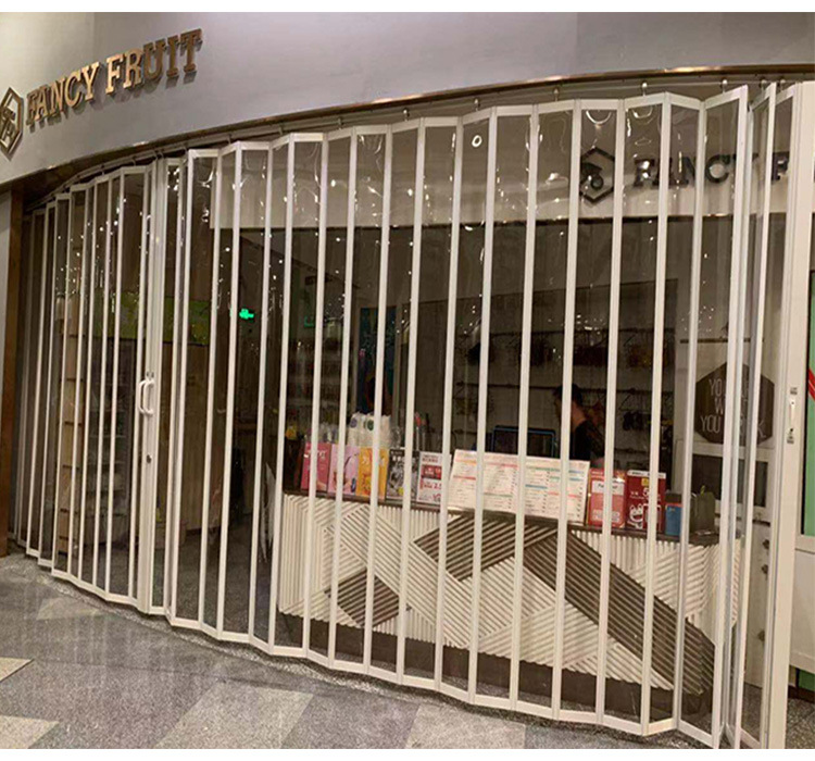 Crystal folding door, car beauty shop, shopping mall, aluminum alloy curved sliding lateral sliding door, acrylic PVC door