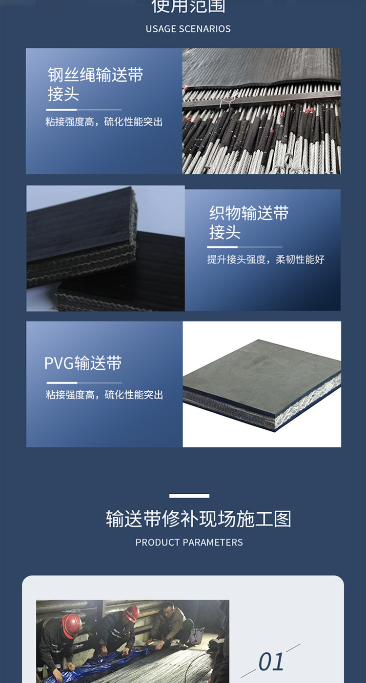 High strength adhesive series for heat vulcanized joint materials of conveyor belts