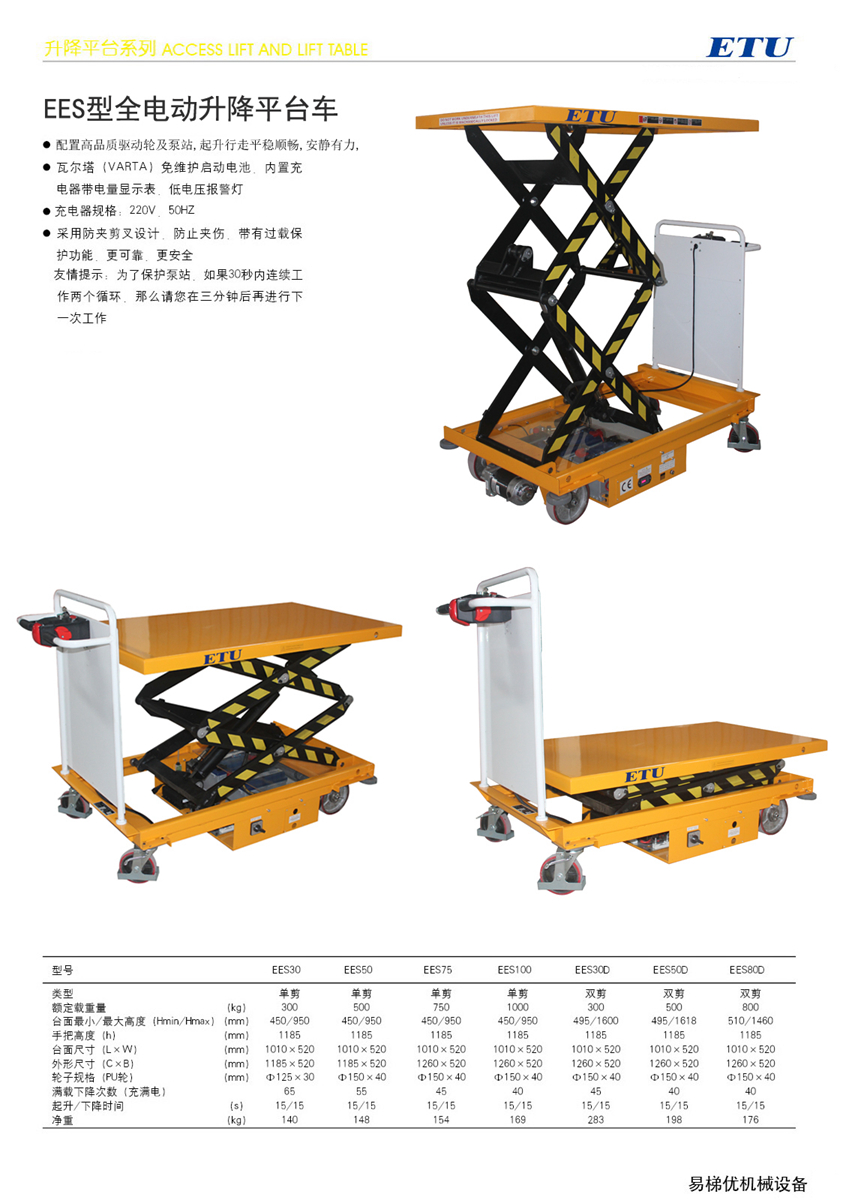 ETU Yitiyou Fixed Lifting Platform Scissor Fork Electric Hydraulic Elevator