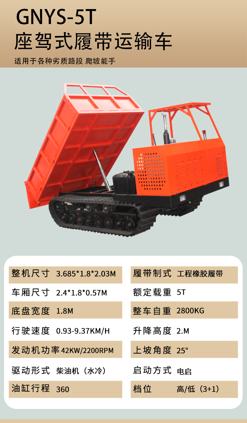 Tracked transport vehicle GNYS-1.5T engineering transport vehicle Mountainous agricultural climbing tiger dump truck