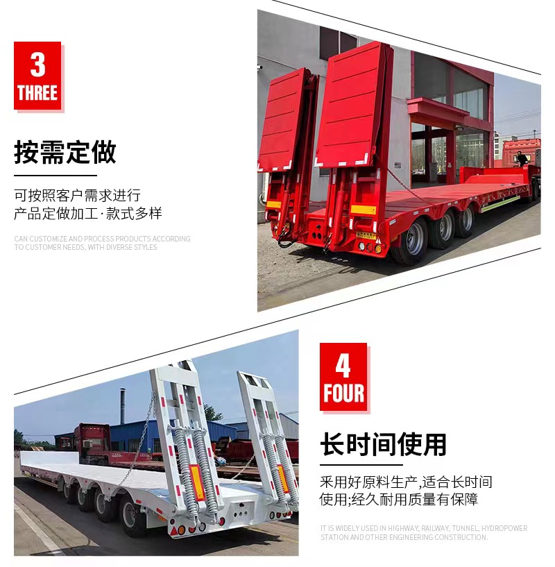 13 meter hook machine plate low flat plate export engineering excavator transportation hydraulic ladder semi-trailer spool truck