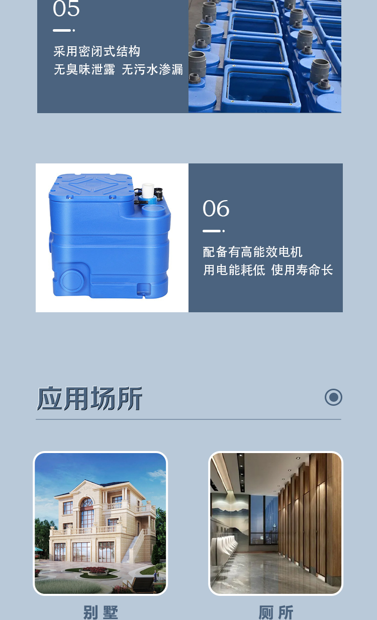 PE built-in sewage lifting device, toilet, toilet, sewage collection, and sewage lifting bluebox