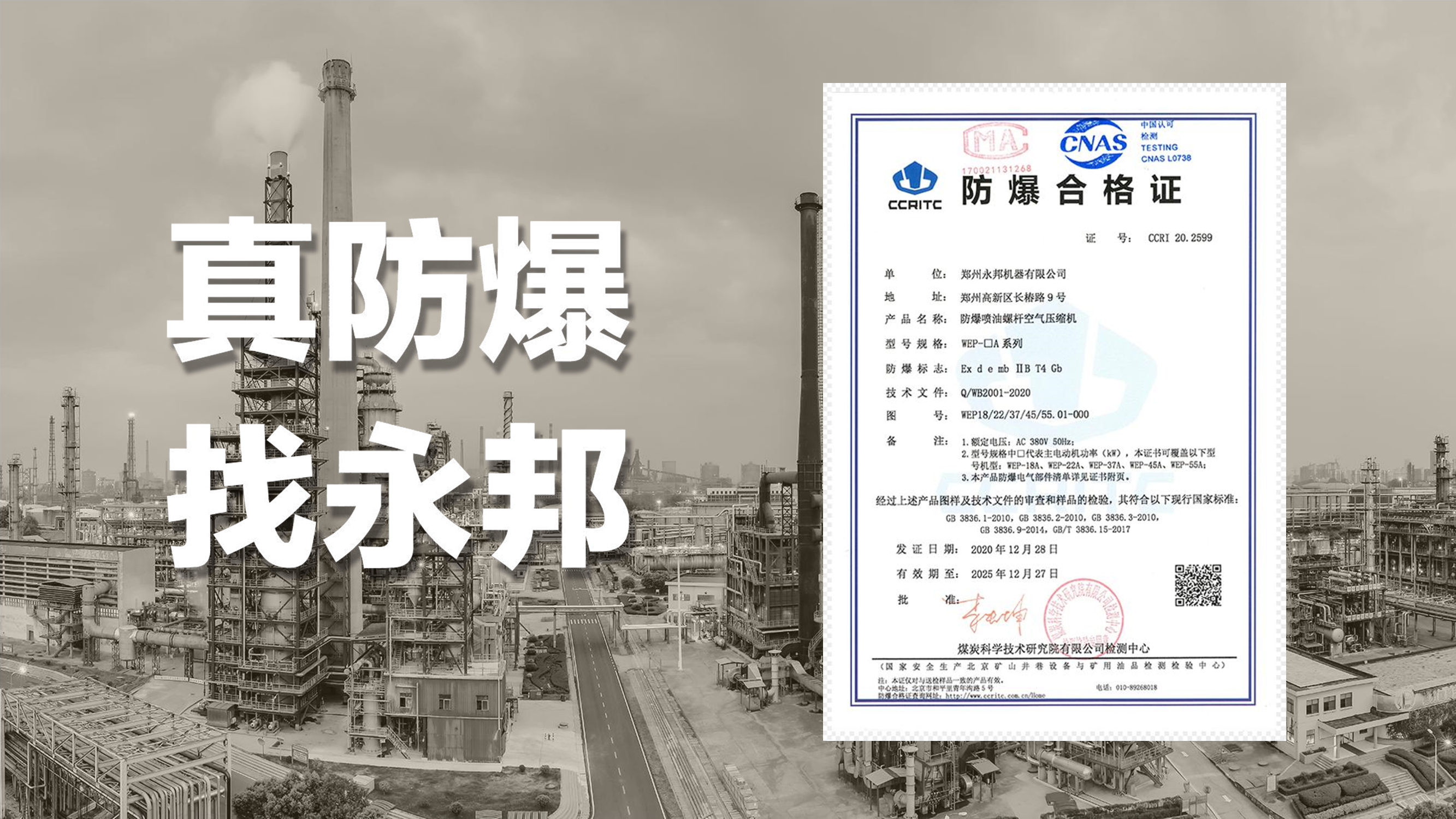 The explosion-proof air compressor WEP55-8 kg air compressor used in the gas station has complete certificates